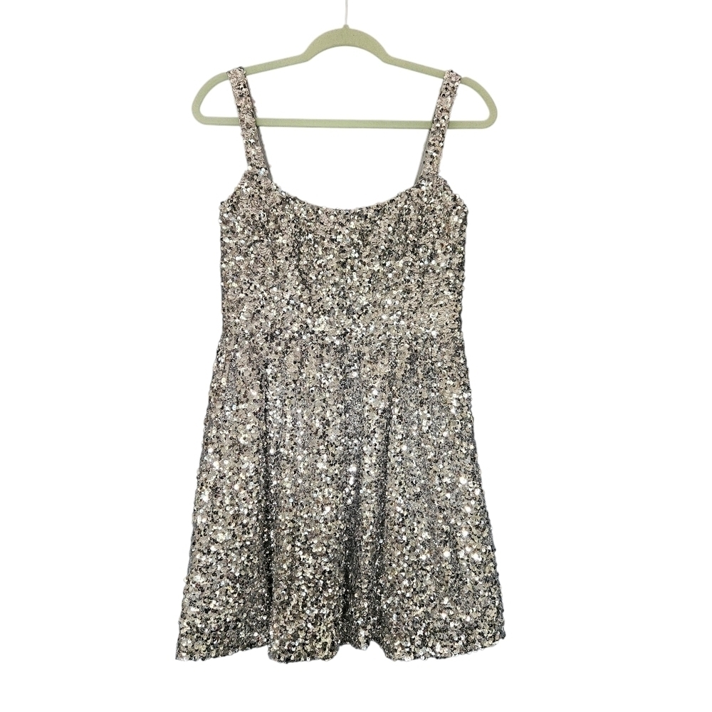 Sachin + Babi Quinn Silver Metallic Sequins Mini Dress 4 Party Glittery Shimmery - Picture 5 of 16